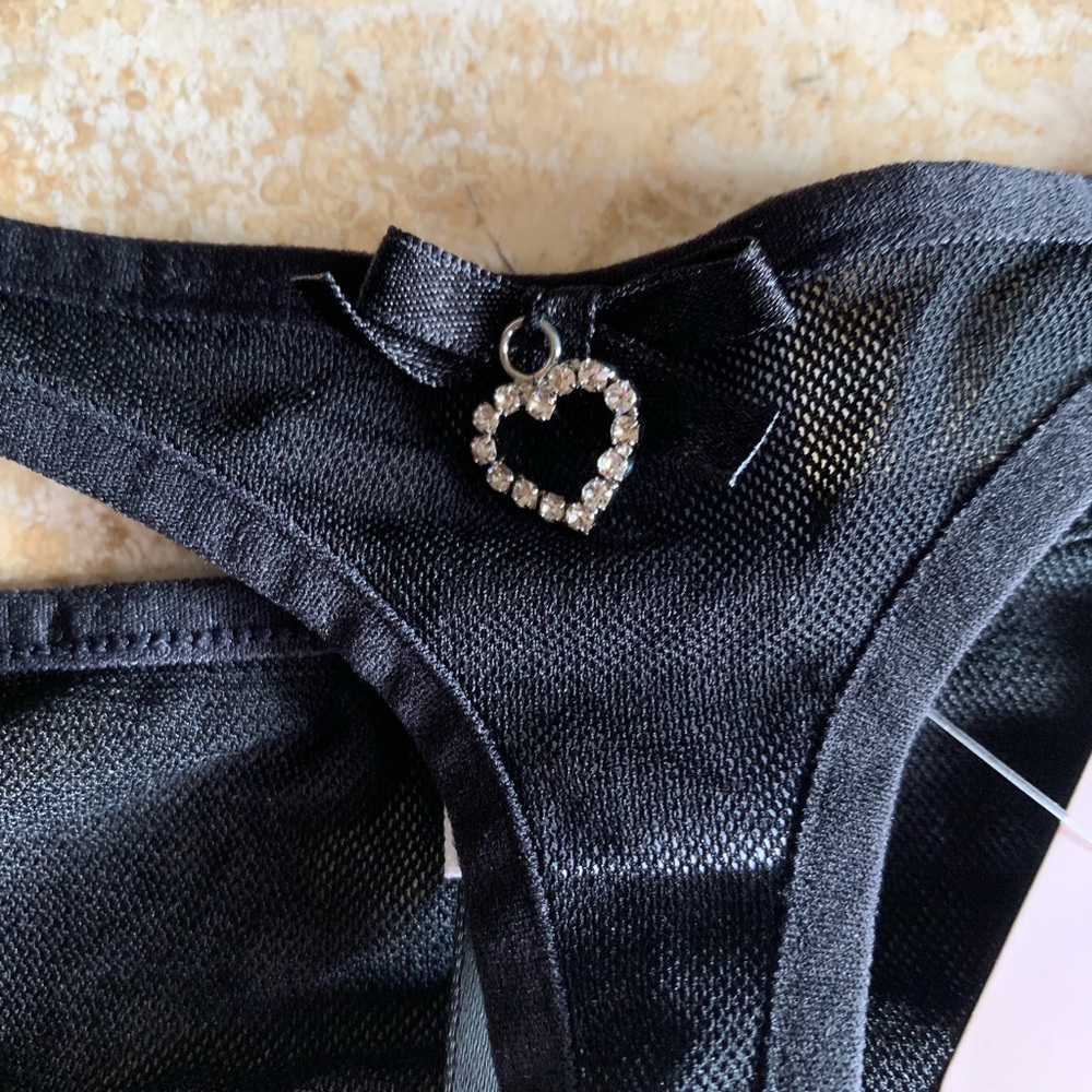 Bebé boudoir black mesh thong panty crystals large
